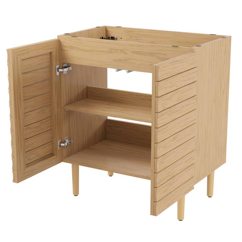 Calandre Thick Linear Slat Modern Farmhouse 2-Shelf Bath Vanity Cabinet Only (Sink Basin not Included), by JONATHAN Y