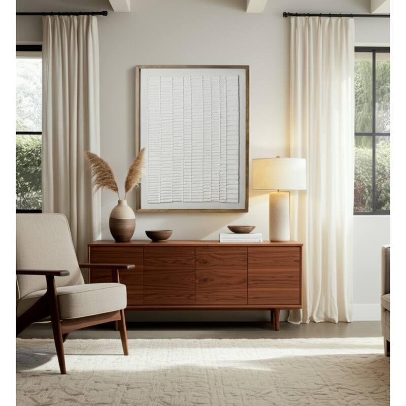 Wood Fabric Framed Art Textured Wall Decor Casual Design - 48" Ivory
