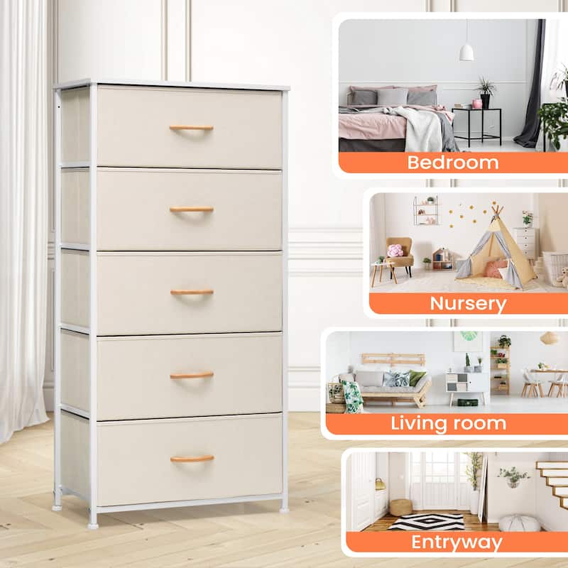 Pellebant Fabric Vertical Dresser Storage Chest Tower with 5 Drawers