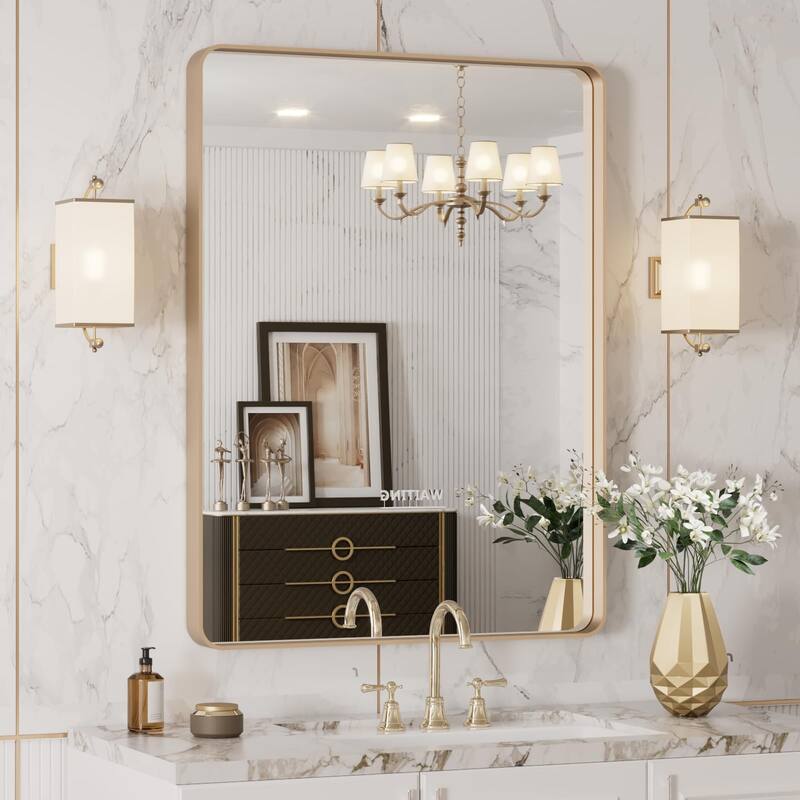 24x32 Inch Gold Aluminium Frame Bathroom Mirror - Gold