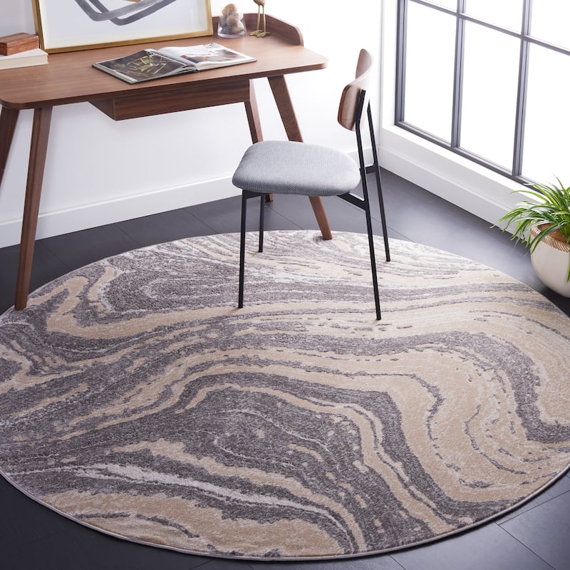 SAFAVIEH Amelia Octaviea Modern Abstract Rug - 6'7" Round - Beige/Grey