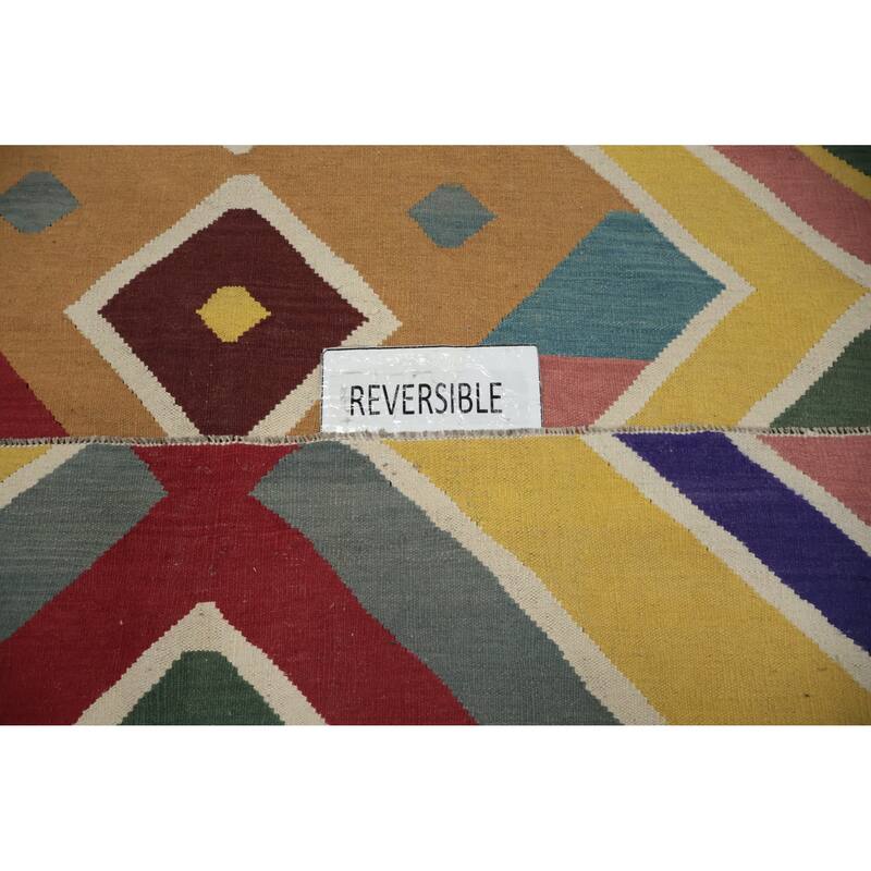 Hand Woven Oriental 100% Wool Carpet Southwestern Modern Multi-Colored Kilim Area Rug - 9' 7'' X 8' 1''