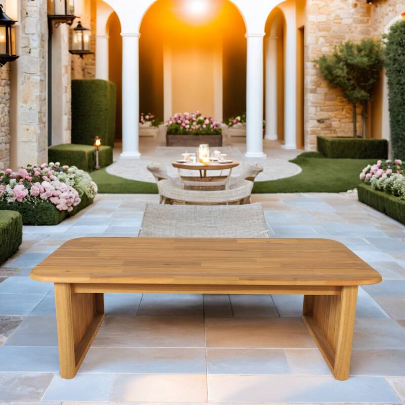 Modern Acacia Wood Rectangular Coffee Table
