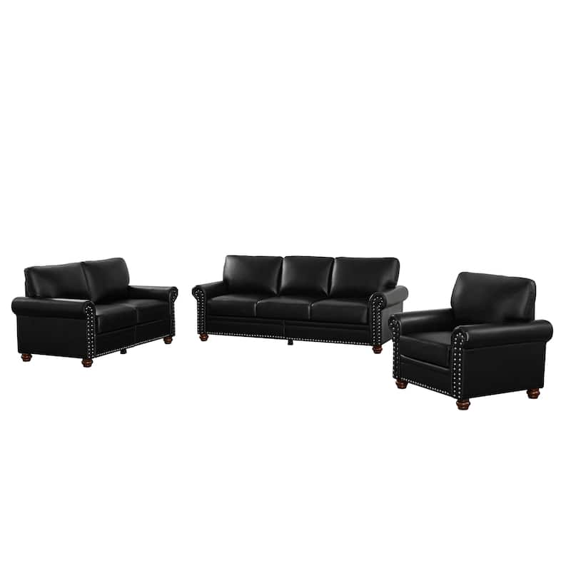 3-Piece Living Room Sets Faux Leather Sectional Sofa with Storage