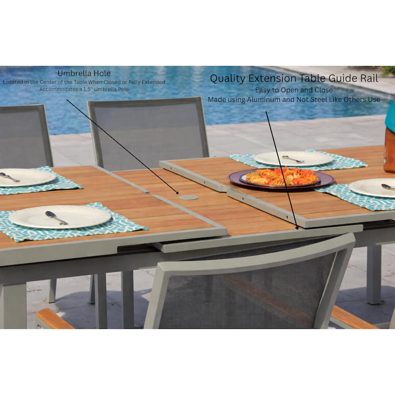 Madeira Grey Seagull 7-Piece Aluminum Outdoor Dining Set with Sling Set in Pewter - N/A