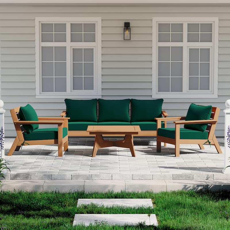 Birchwood All Weather HDPE Outdoor Patio Teak Deep Seating Conversation Set (6-Piece Set)