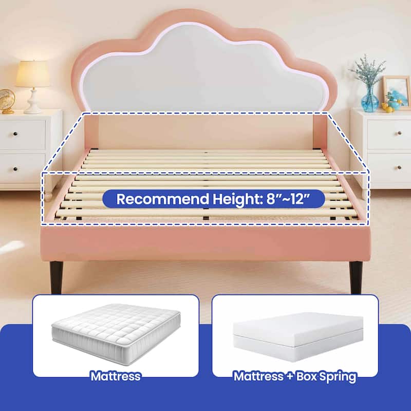 Moasis PU Adjustable Cloud Headboard Bed Frame Platform with LED