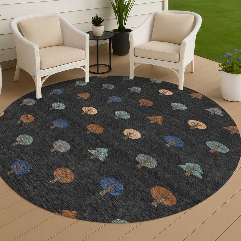 Machine Washable Indoor/ Outdoor Modern Mulvane Chantille Rug - Black - 8' x 8'