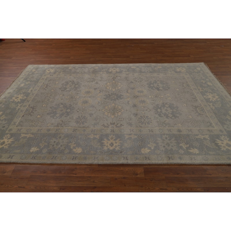 Gray Oushak Indian Area Rug Handmade Wool Carpet - 6'2" x 8'10"