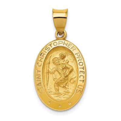 Curata 14k Yellow Gold 18" Satin St. Christopher Medal Pendant Necklace