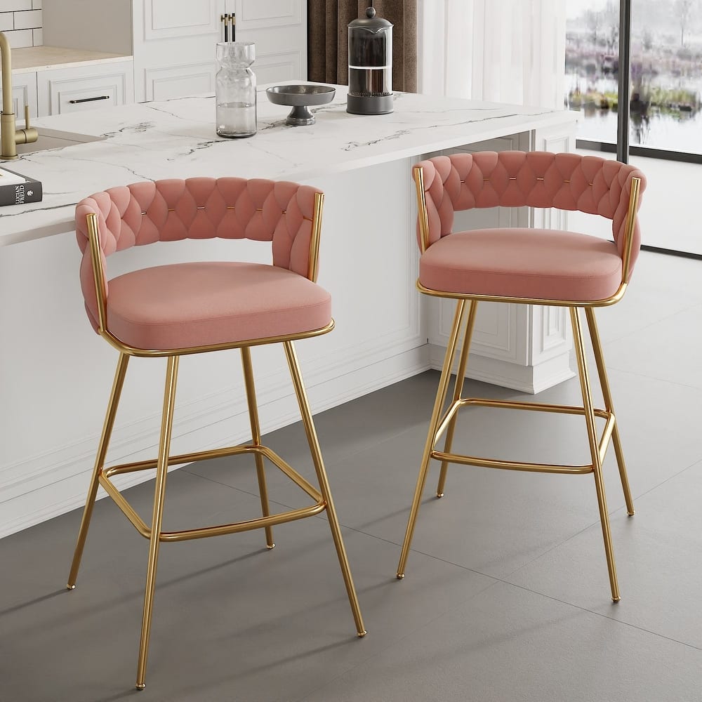 Javlergo Set of 2/4/6 Counter Height Bar Stools 26.77" Upholstered Woven Back Bar Chairs with Armrests and Footrest