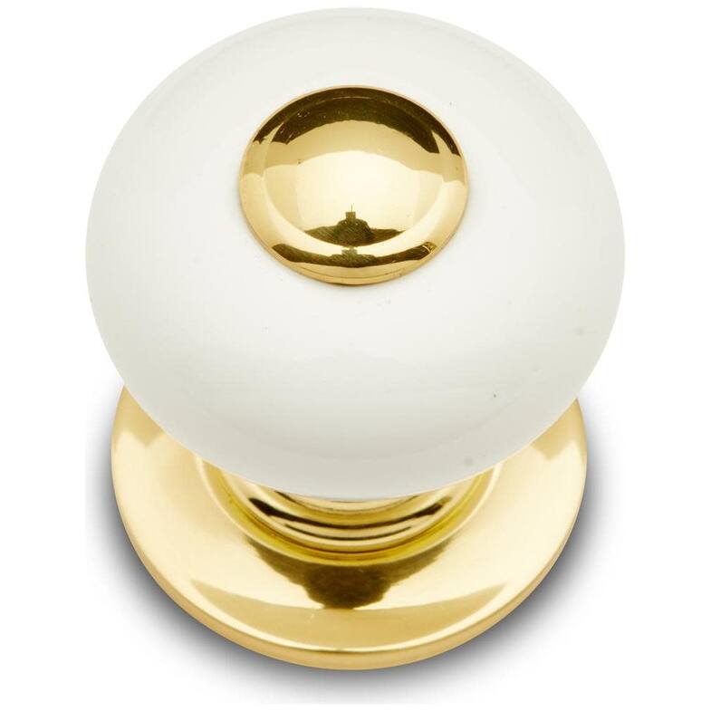 RK International CK-31-FLAT-BTN-SM Porcelain 1" Round Classic Flat - Polished Brass / White
