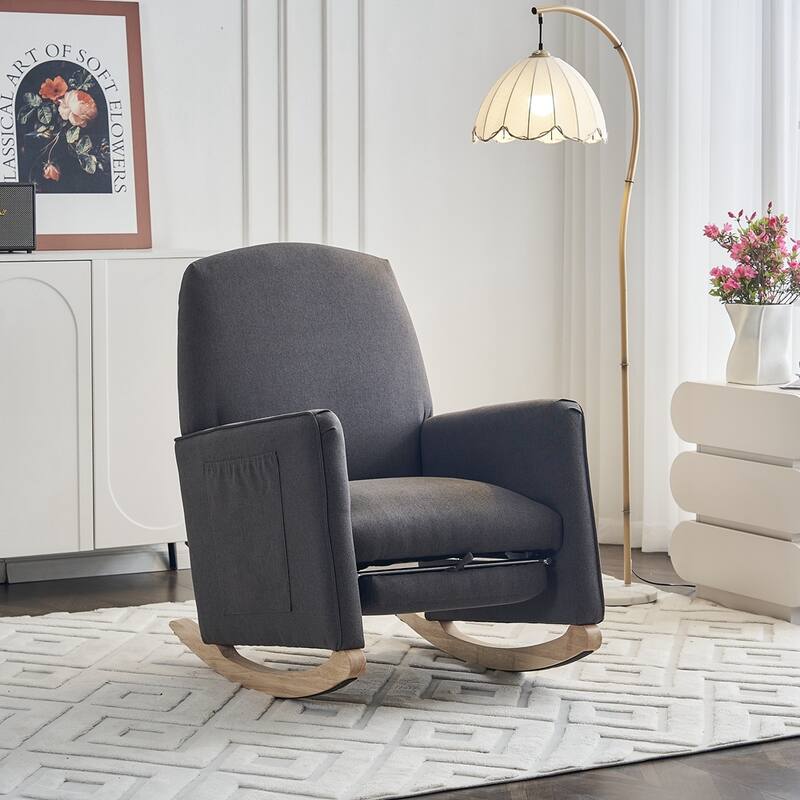 Linen Fabric Rocking Chair - Dark Grey