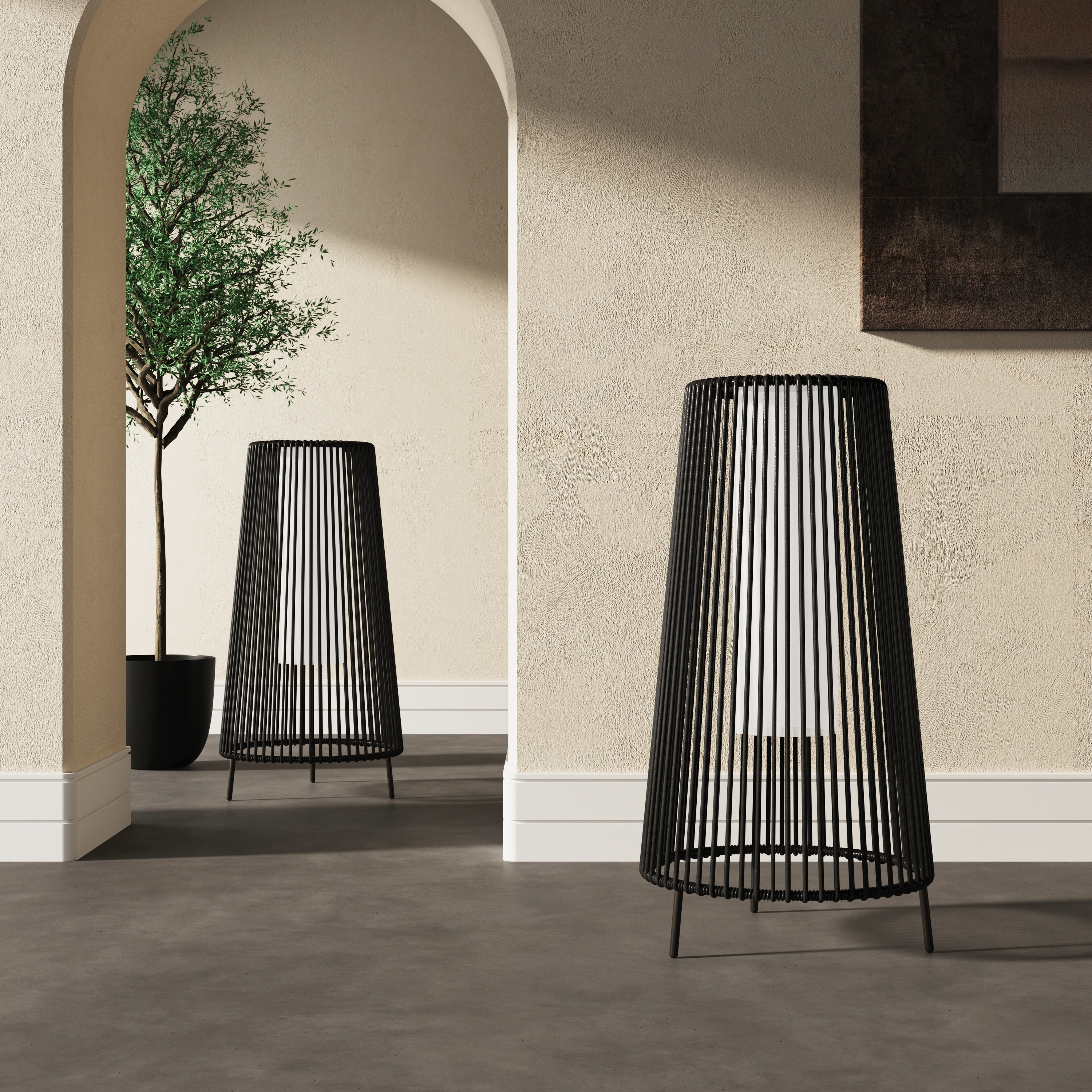 Grey rattan solar floor lamp discount