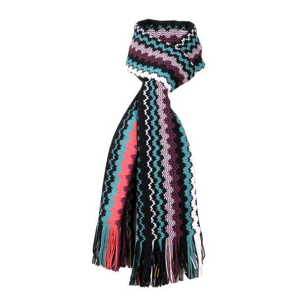 Missoni Black Crochet Knit Long Zigzag Fringe Scarf - 20-71. Opens flyout.