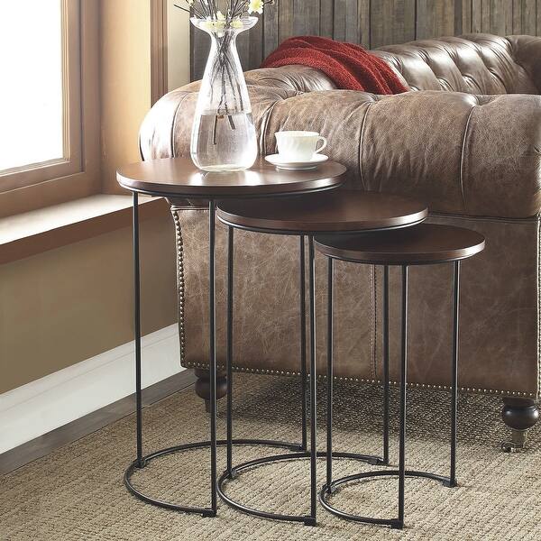 Shop Carbon Loft Lamarr Metal And Wood Brown Round Nesting Table Set On Sale Overstock 19754293