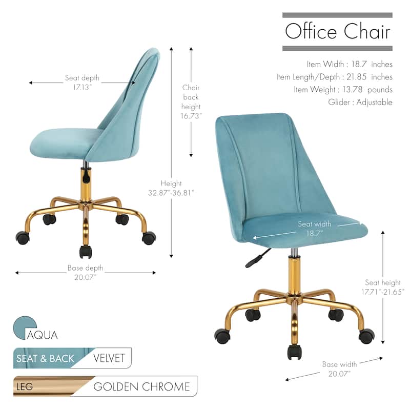Porthos Home Caia Armless Office Chair, Velvet, Gold Metal Legs