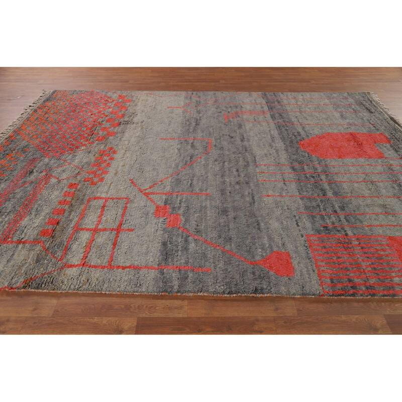 Moroccan Oriental Area Rug Hand-Knotted Grey Wool Carpet - 8'0" x 10'7"