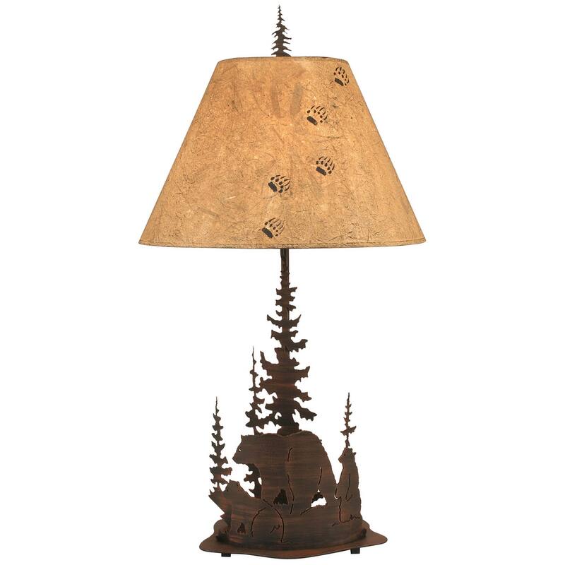 Rustic Iron Nature Scene with Pine Tree Forest - Bears