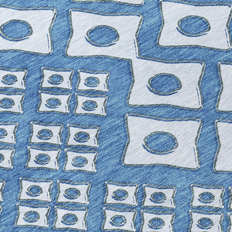Denim Blue And Light Blue Geometric Washable Indoor Outdoor Area Rug - 3' x 5'