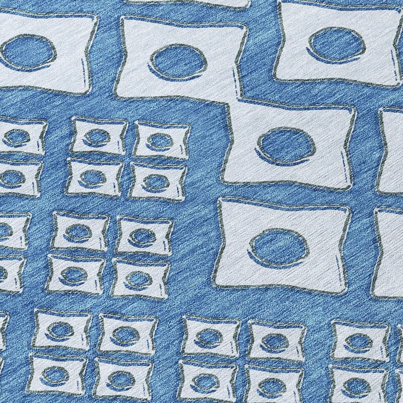 Denim Blue And Light Blue Geometric Washable Indoor Outdoor Area Rug - 5' X 8'