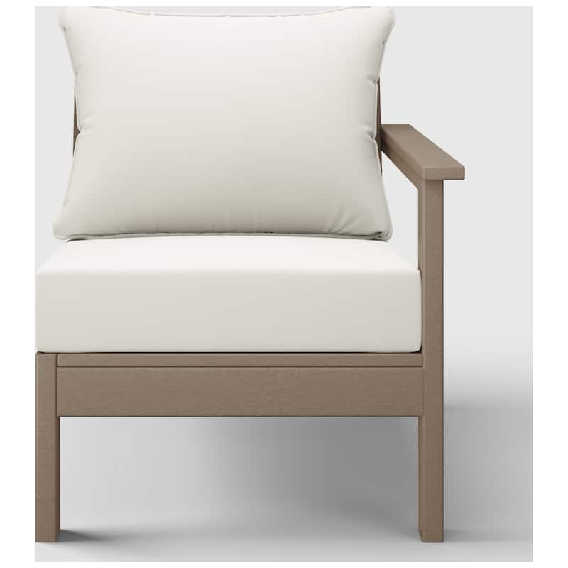 Birchwood All Weather HDPE Outdoor Patio Deep Seating Weathered Wood Right Arm Facing Chair With Cushions (1-Piece)