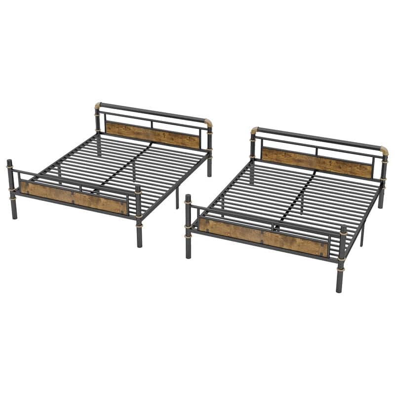 Stacked Metal Bunk Bed - Industrial Design With Removable Safety Rails‌