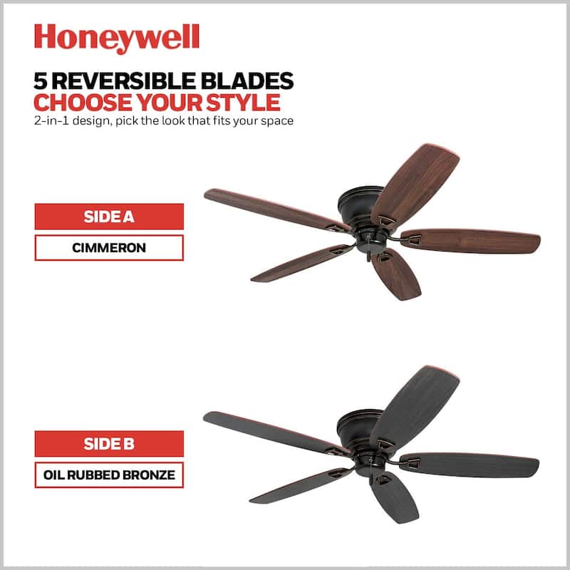 52" Honeywell Glen Alden Oil Rubbed Bronze Indoor Ceiling Fan, No Light, Pull Chain