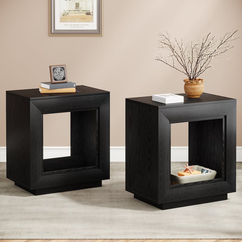 23.5-Inch Farmhouse Rectangular End Side Table Nightstand Bedside Table for Living Room Sofa Side - Black - 2PCS