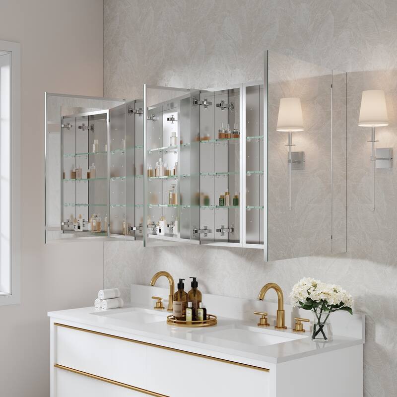 52"W X 30'H Bathroom Recessed or Surface Wall Mount Medicine Cabinet With Adjustable Glass Shelves