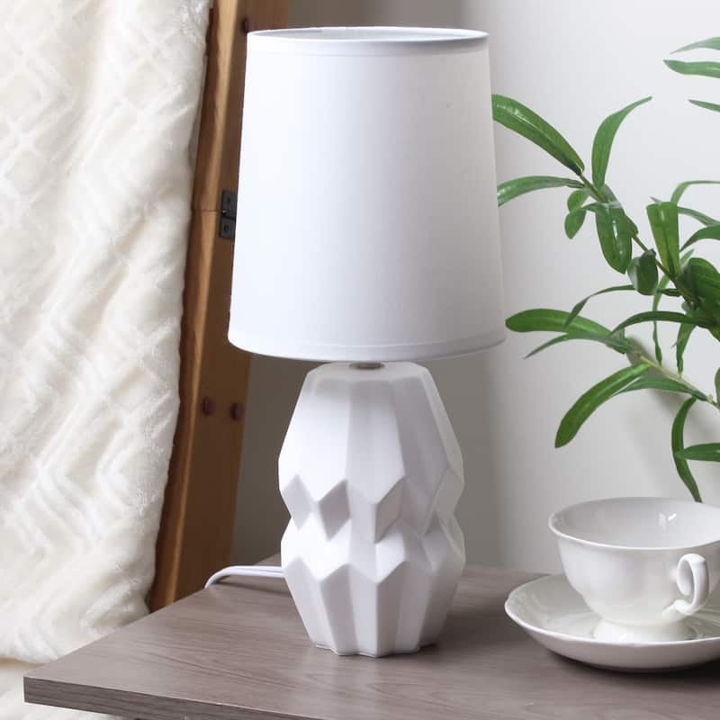 Ceramic Geometric Table Lamp with Fabric Shade for Bedroom - 6 x 6 x 13 in. (L x W x H)