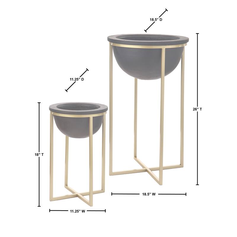 Mgo Gold Metal Bowl Planter 18-26" Set2