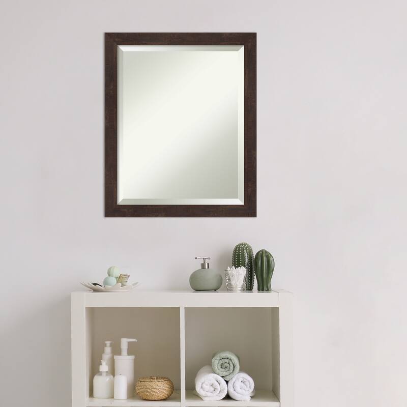 Beveled Wood Bathroom Wall Mirror - Fresco Dark Walnut Frame