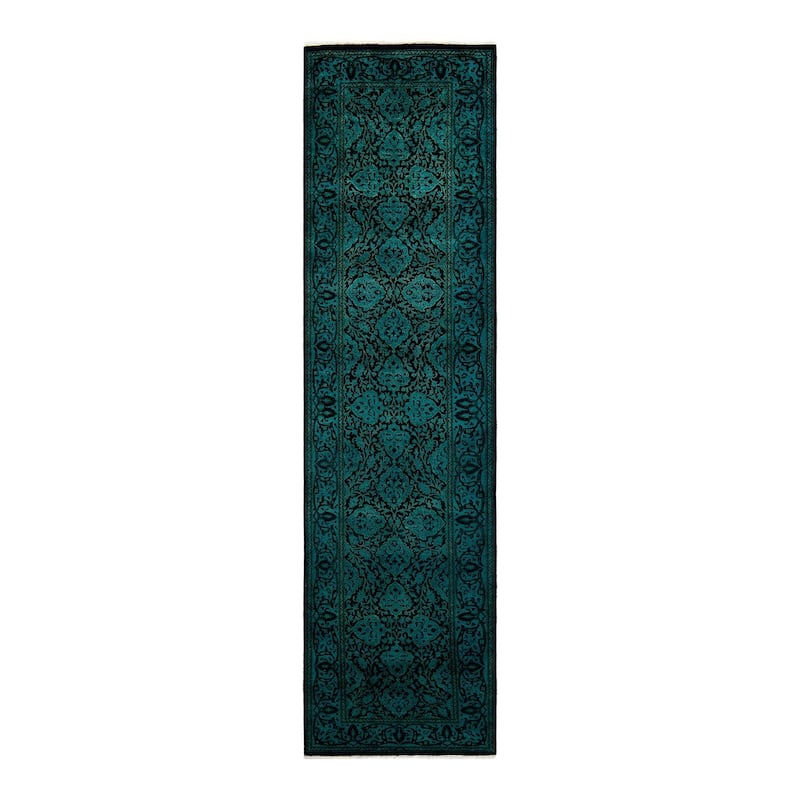 Overton Hand Knotted Wool Vintage Inspired Modern Contemporary Overdyed Blue Area Rug - 2' 9" x 10' 2"