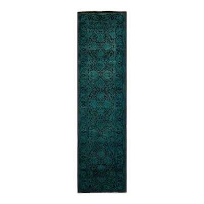 Overton Hand Knotted Wool Vintage Inspired Modern Contemporary Overdyed Blue Area Rug - 2' 9" x 10' 2"