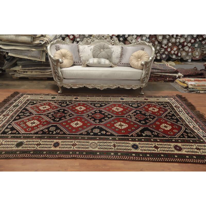 Hand Knotted Oriental 100% Wool Carpet Traditional Geometric Red Shiraz Area Rug - 10' 2'' X 6' 10''