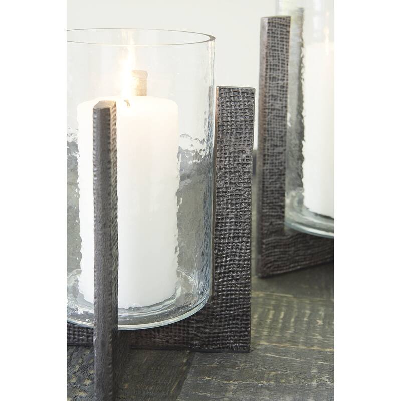 Signature Design by Ashley Garekton Pewter Candle Holder (Set of 2) - 9.13" W x 9.13" D x 11.63" H