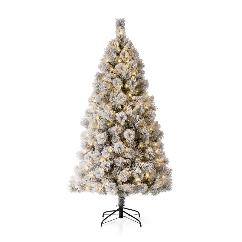 Glitzhome 6FT/7.5FT/9FT Warm White or Multi-Colored Pre-Lit Flocked Pine Artificial Christmas Tree