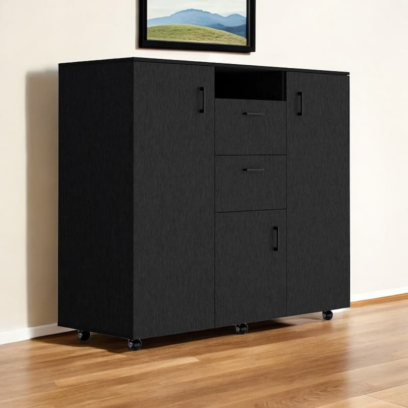 HomeRoots 55" Black Two Drawer Combo Dresser - 2-drawer