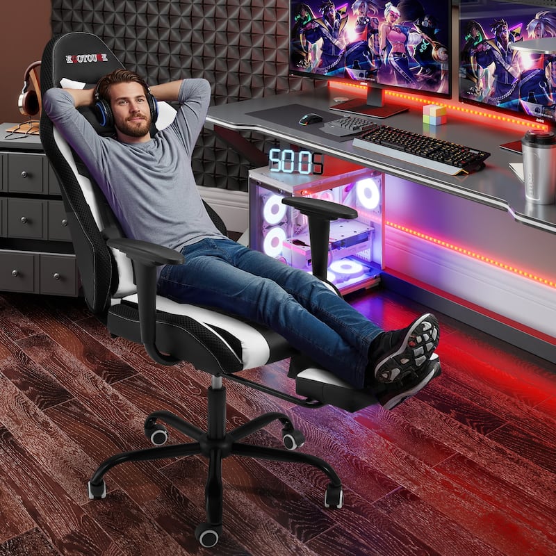 EROMMY RGB LED Gaming Chair with Massage Lumbar Support & Footrest, Ergonomic Reclining Computer Chair for Adults