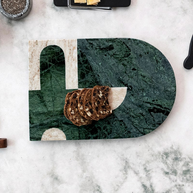 Marble Cheese Slicer and Cutting Board with Abstract Design - 11.8"L x 7.8"W x 0.6"H