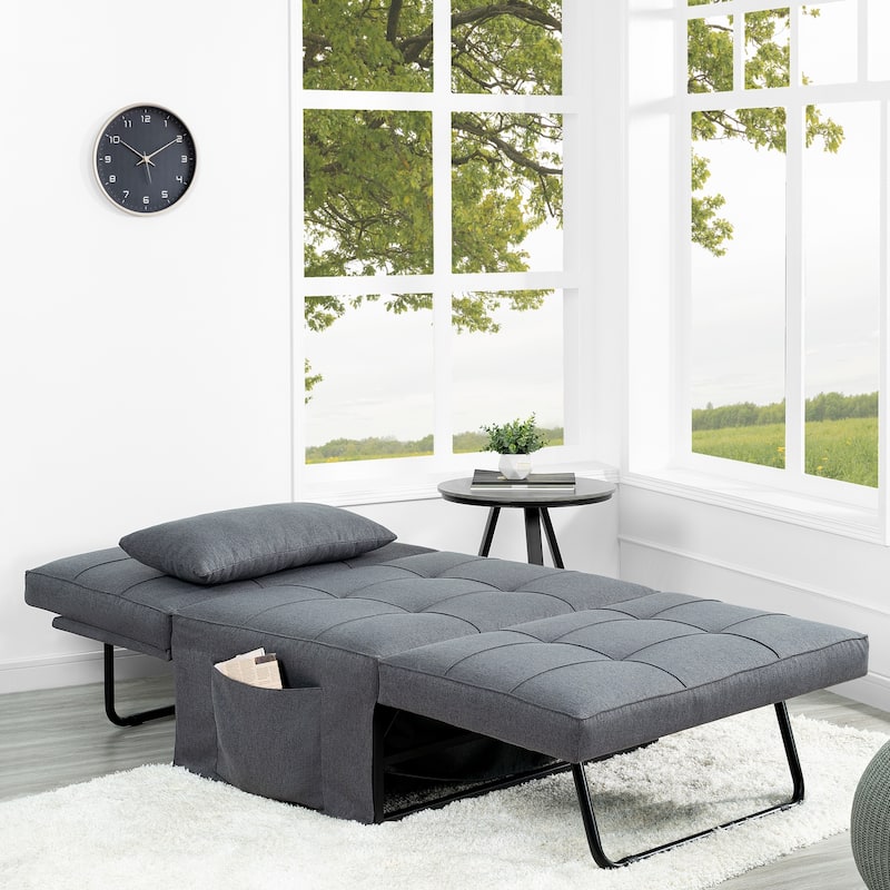 Sleeper Chair Bed, 4 In 1 Multi-Function Convertible Ottoman Bed, Breathable Linen Bed Chair, Convertible Sofa Bed