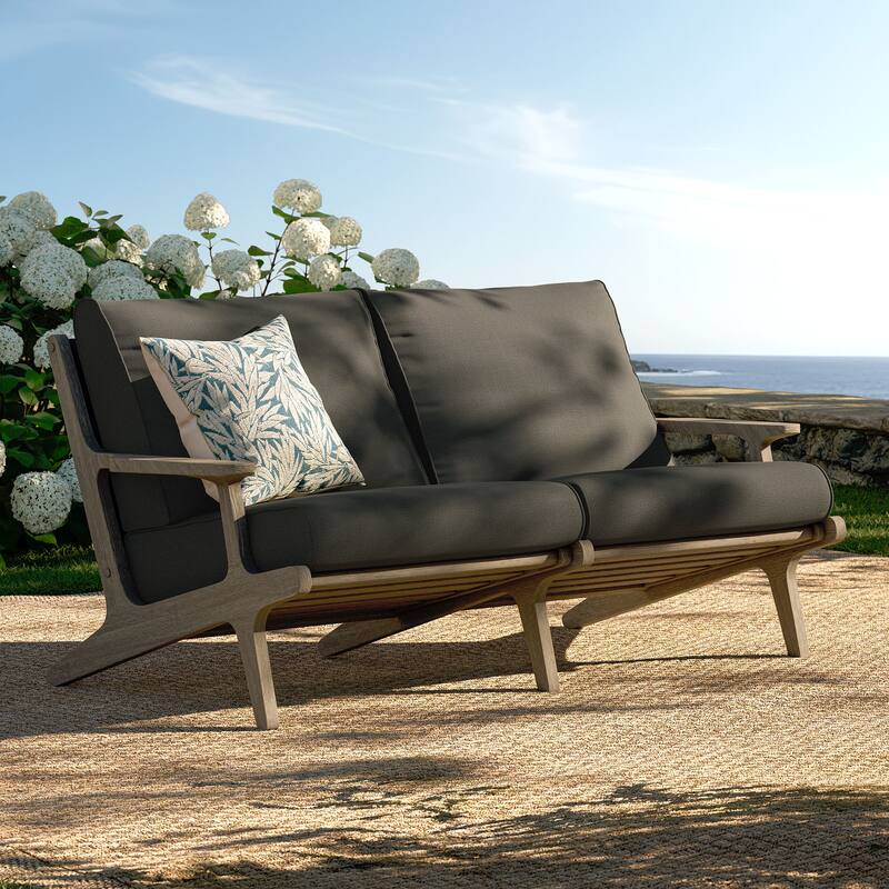 Saratoga Outdoor Patio Teak Wood Loveseat - Flint Gray