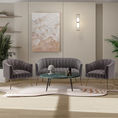 SEYNAR Modern Velvet Upholstered 3 Piece Living Room Set with Golden Legs
