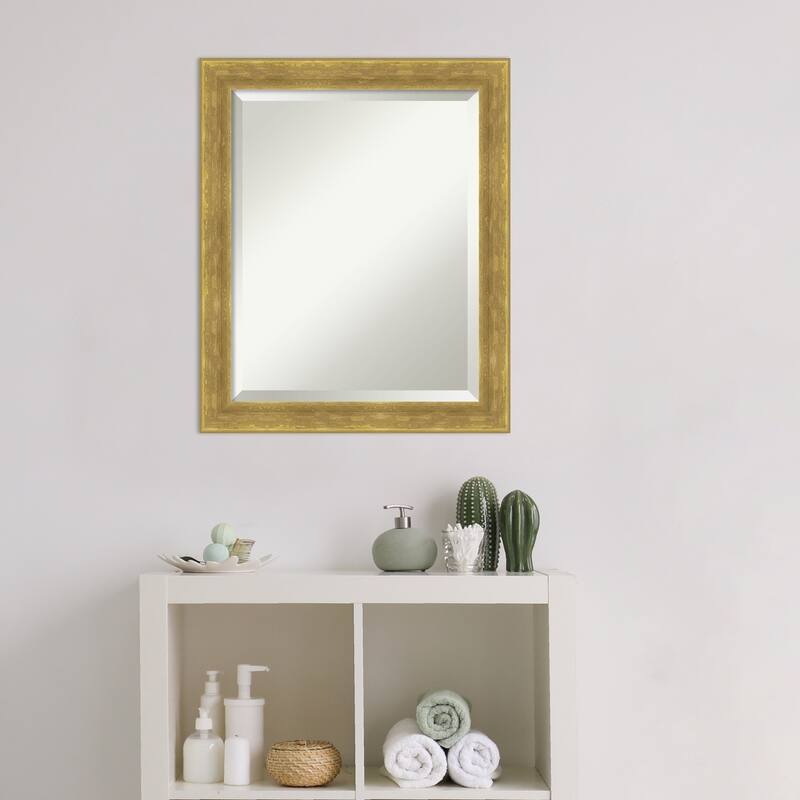 Angled Beveled Wood Framed Bathroom Vanity Wall Mirror