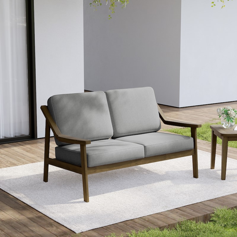 Outdoor Wood Teak Patio 2 Seater Loveseat with Cushion