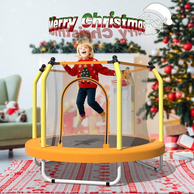 Toddler Trampoline - Basketball Hoop, Indoor Outdoor Use - Yellow - 55
