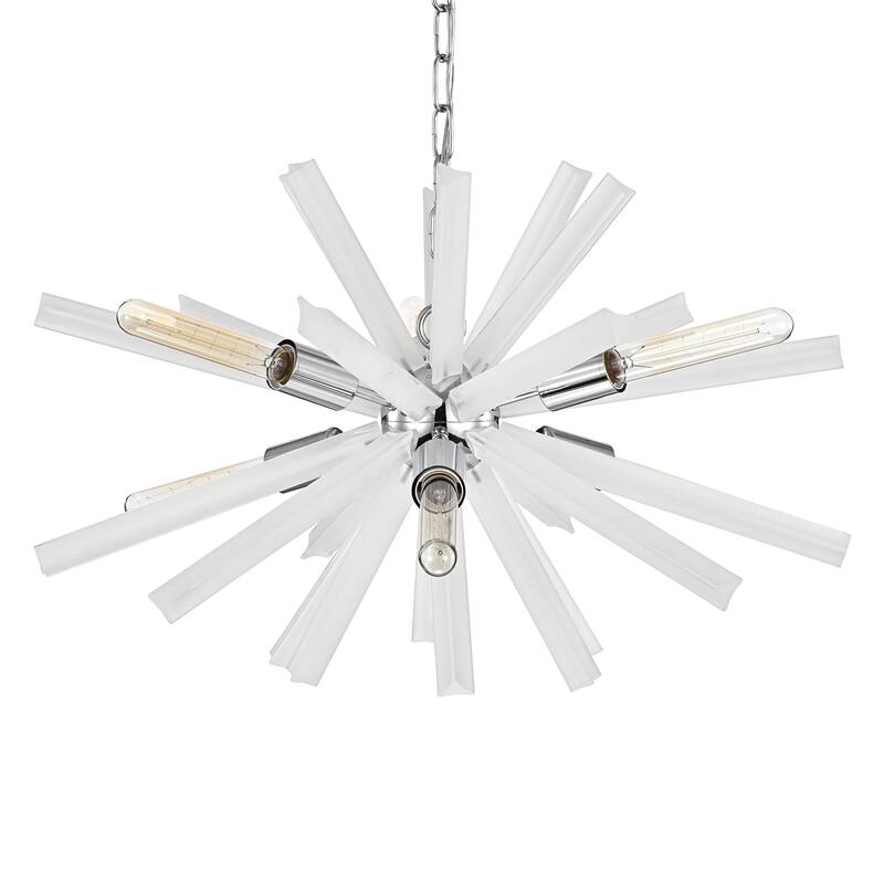 Chrome 6-Light Sputnik Chandelier with Frosted Glass Prisms