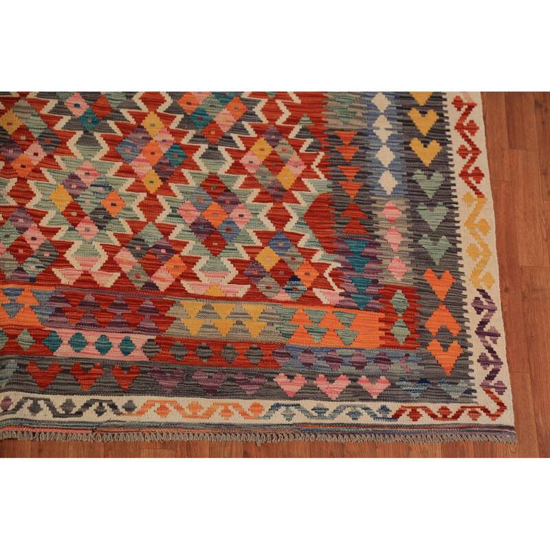 All-Over Kilim Oriental Area Rug Hand-Woven Wool Carpet - 8'4"x 11'6"