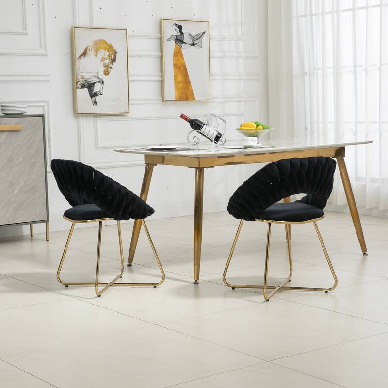 Black Velvet Accent Chairs Side Chair Vanity Desk Chair ( Set of 2 )